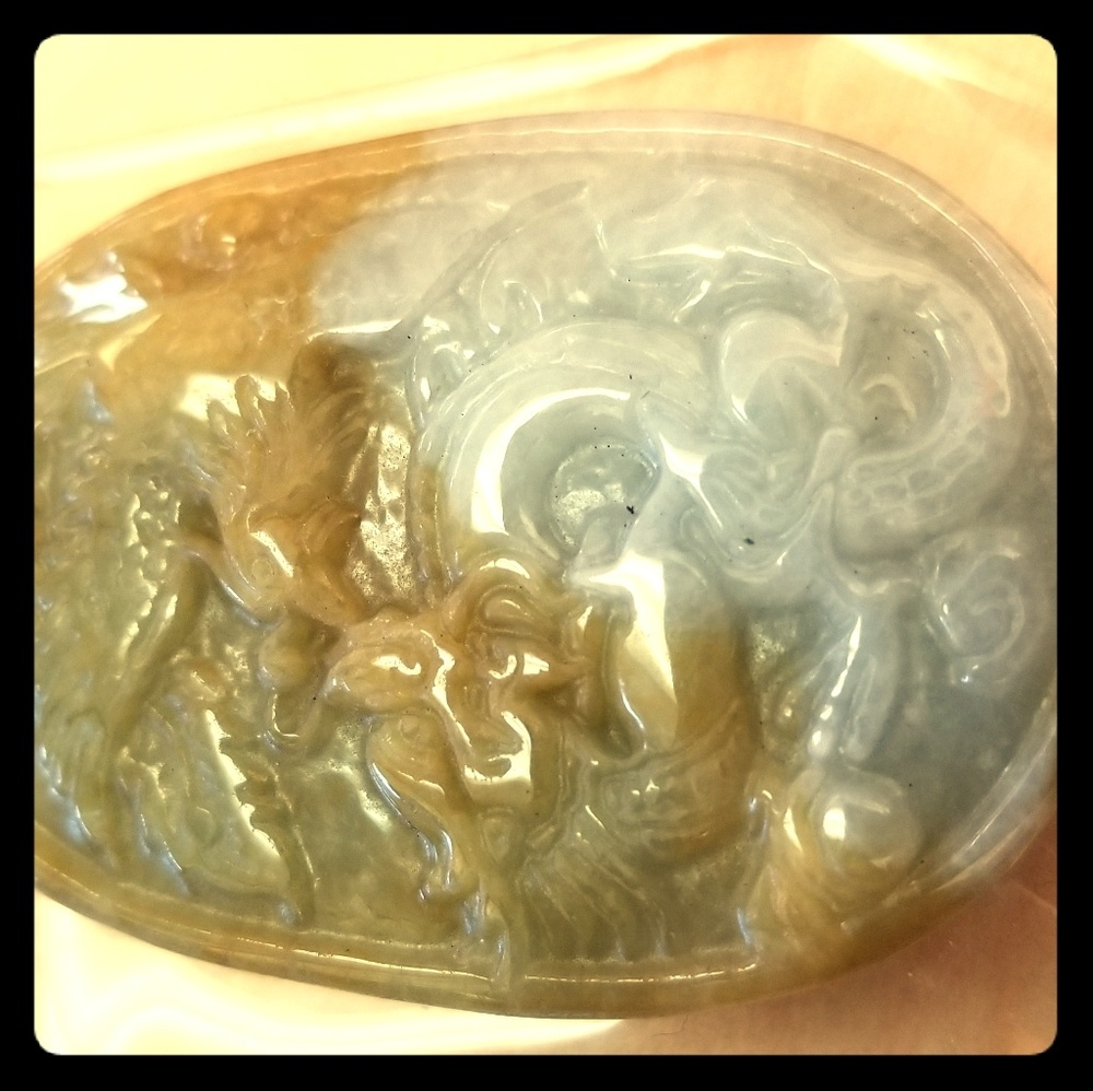 Hand carved jade Phoenix dragon pendant